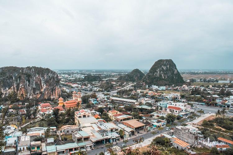 Panoramic view from the top of Marble Mountains in Da Nang, Vietnam