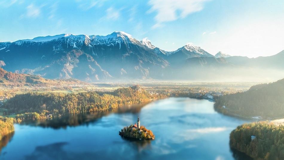 Lake Bled drone shot