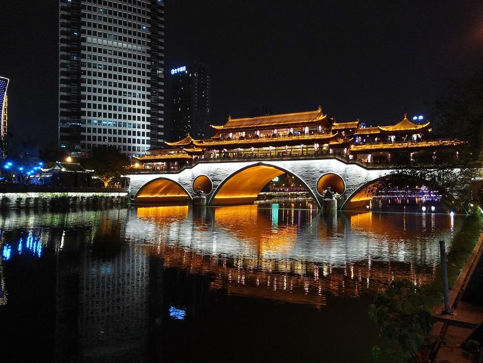 Anshun Lang Bridge at night, Chengdu