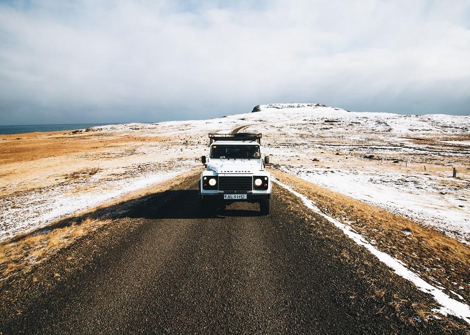 Car on the road in Iceland in winter