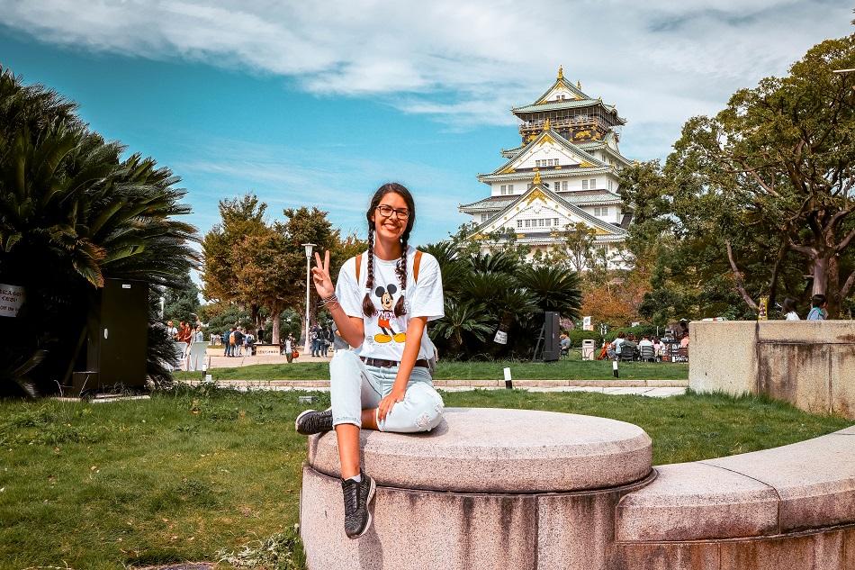 Girl in front of the Osaka Castle