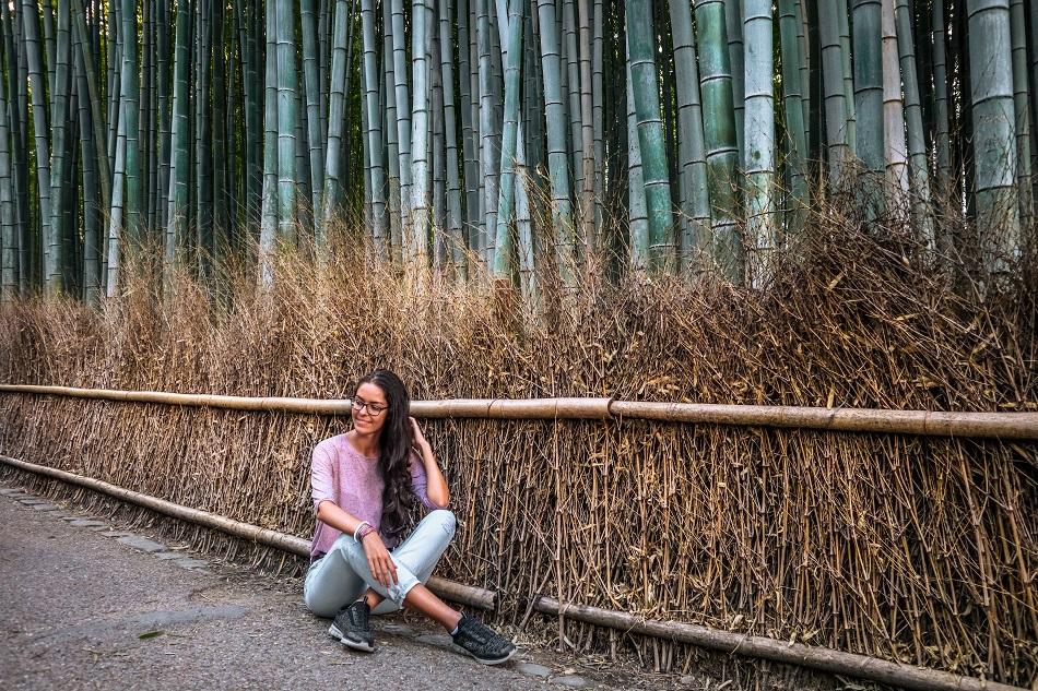 Girl at Kyoto Arashiyama Bamboo Forest