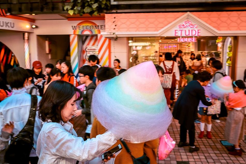 Colored, rainbow cotton candy on Takeshita Street, Harajuku