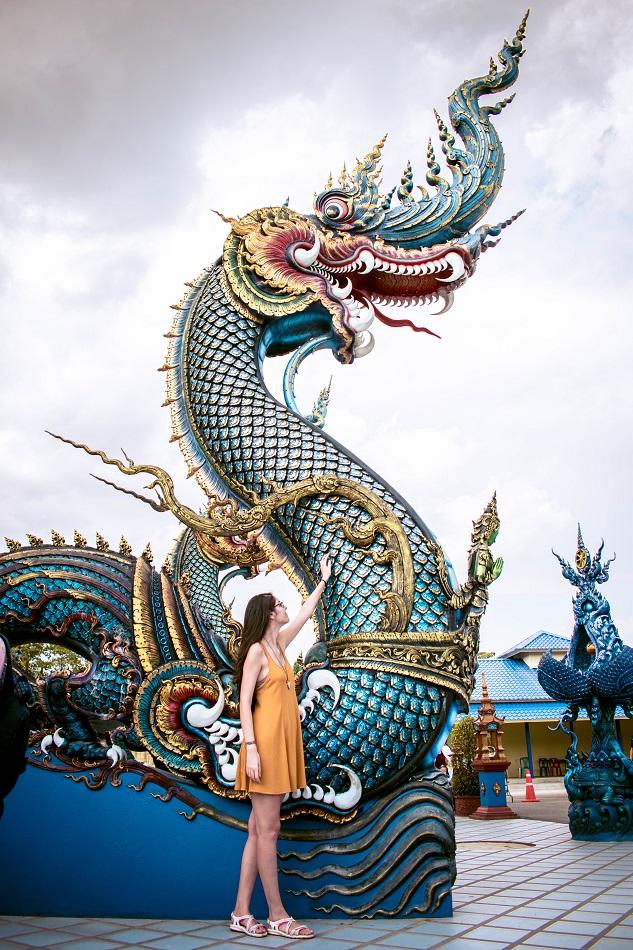 Tourist at Blue Temple Chiang Rai, also known as Wat Rong Seua Ten