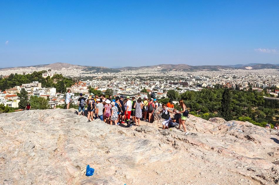 Tourists at Aeropagus Hill Athens