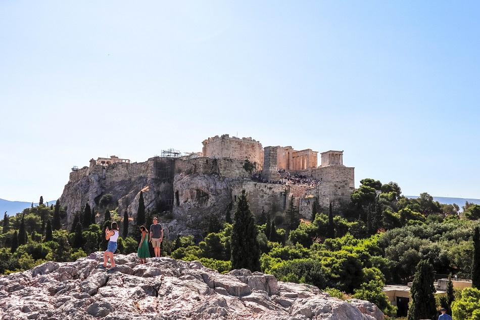 Tourists at Aeropagus Hill Athens