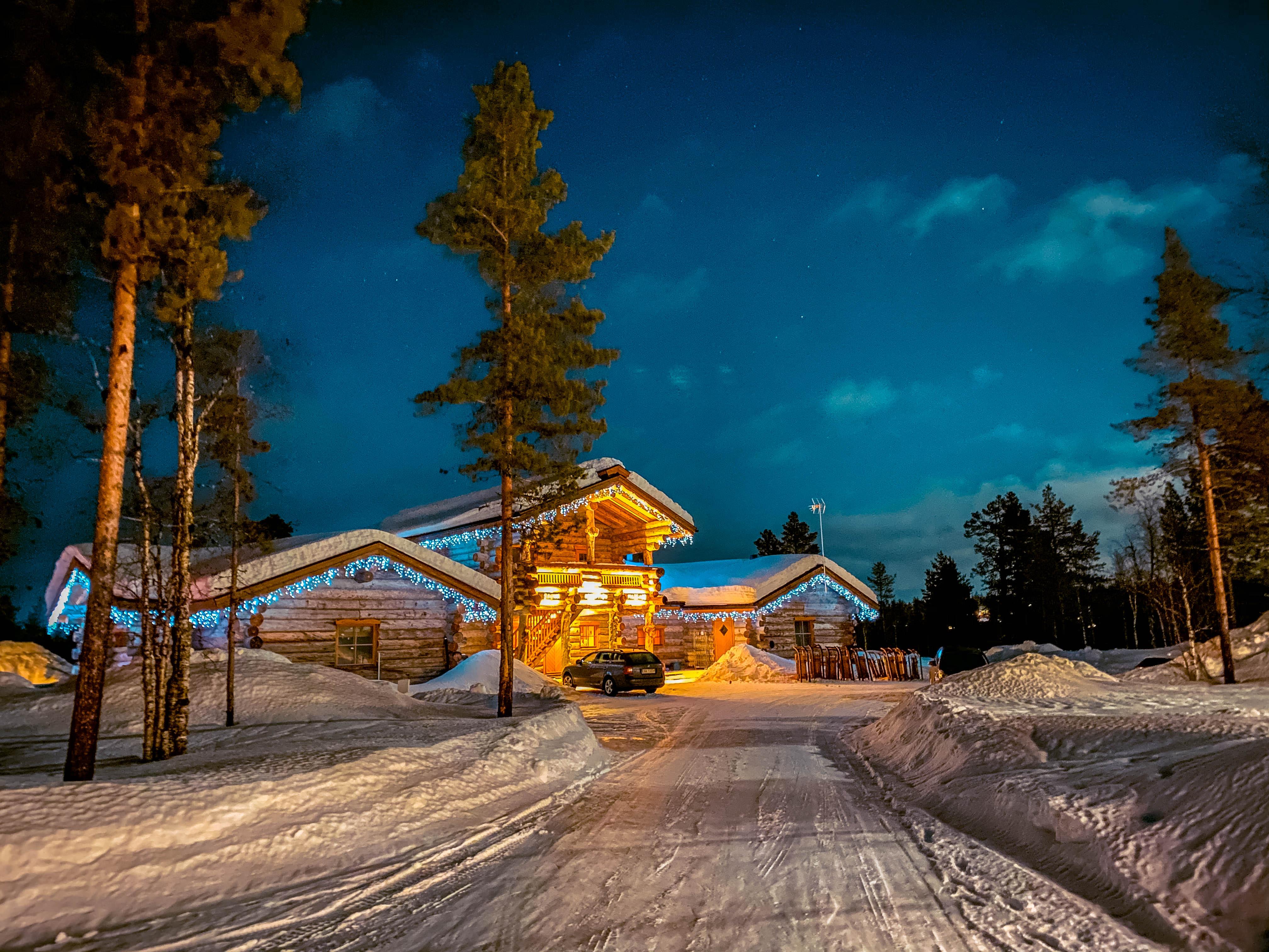Kakslauttanen Arctic Resort during the night in winter