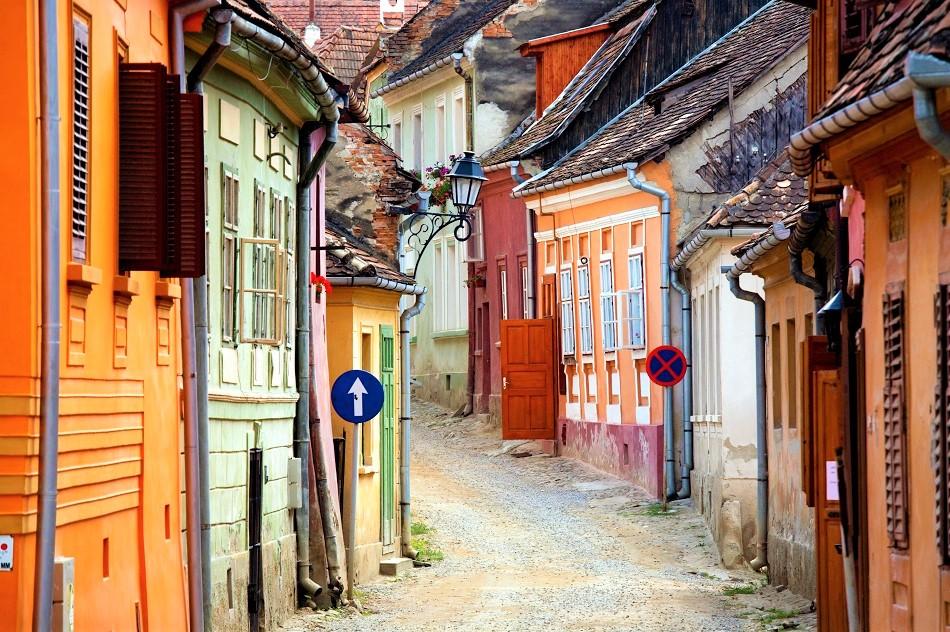 The streets of Sighisoara with colorful houses