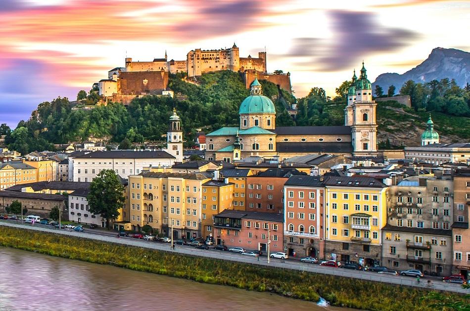 Salzburg city at sunset