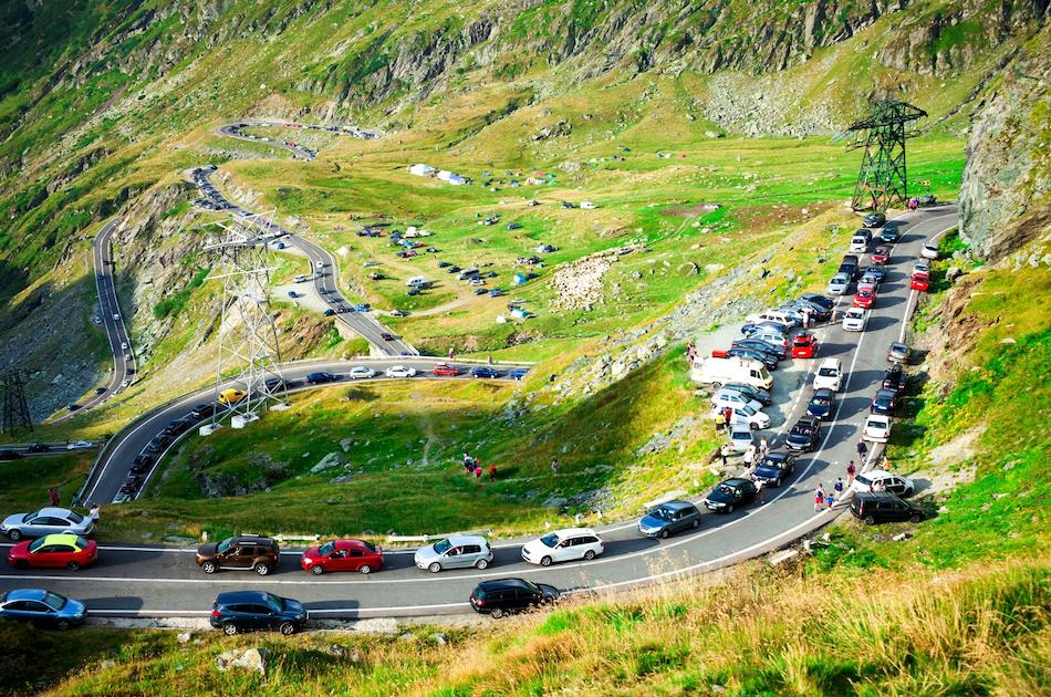 Transfagarasan Highway Romania traffic jam