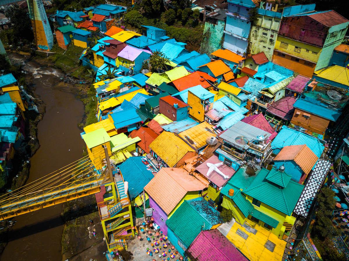 Kampung Warna Warni Jodipan - Rainbow Village in Malang, Island Java - rooftop houses
