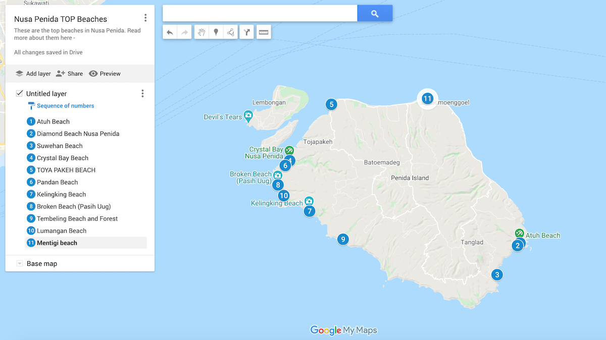 top beaches in Nusa Penida map