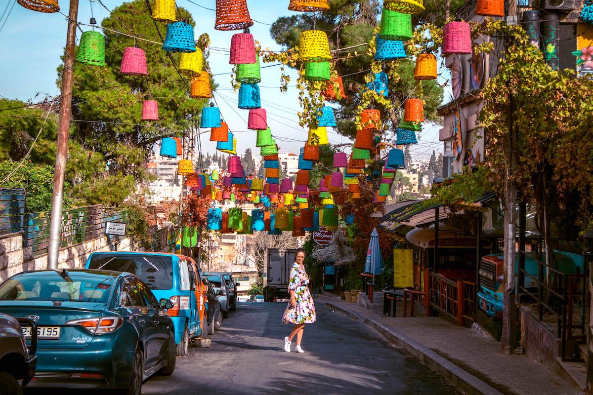 amman rainbow street, colorful street amman, amman street art